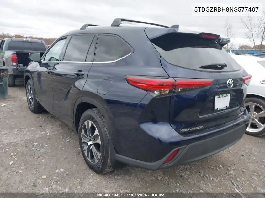 2022 Toyota Highlander Xle VIN: 5TDGZRBH8NS577407 Lot: 40810491