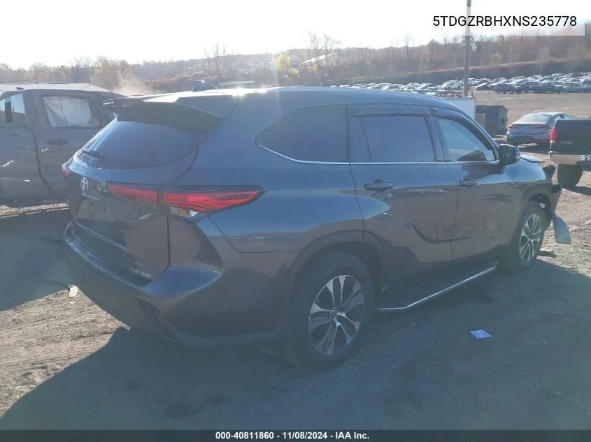 2022 Toyota Highlander Xle VIN: 5TDGZRBHXNS235778 Lot: 40811860