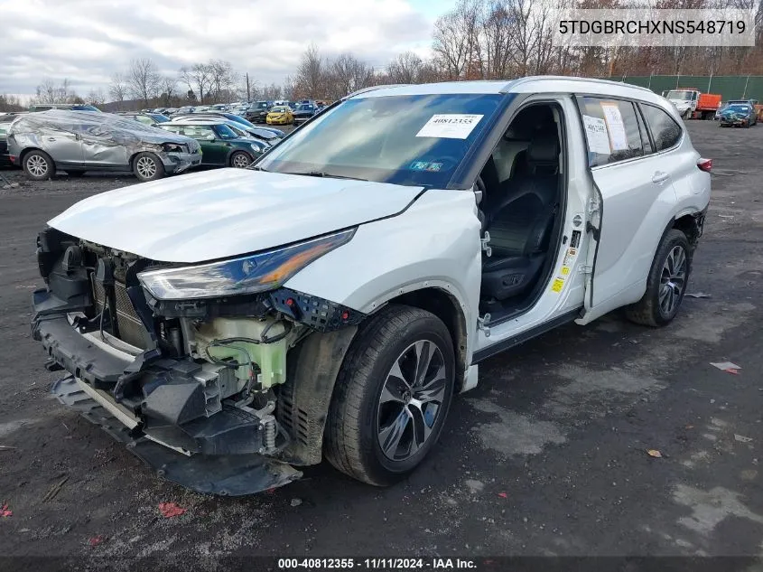 2022 Toyota Highlander Hybrid Xle VIN: 5TDGBRCHXNS548719 Lot: 40812355