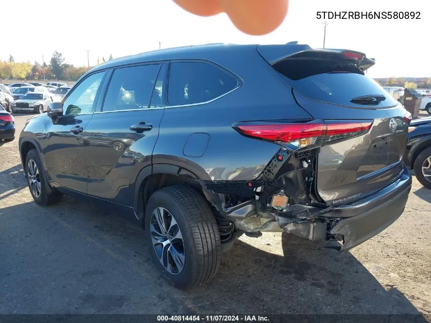 2022 Toyota Highlander Xle VIN: 5TDHZRBH6NS580892 Lot: 40814454