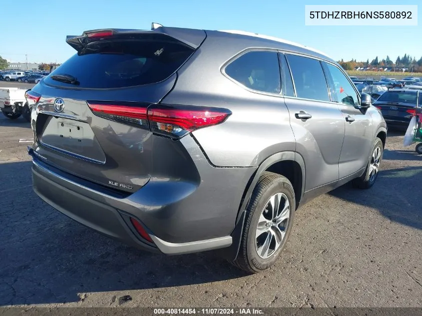 2022 Toyota Highlander Xle VIN: 5TDHZRBH6NS580892 Lot: 40814454