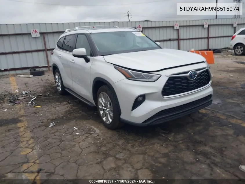 2022 Toyota Highlander Hybrid Limited VIN: 5TDYARAH9NS515074 Lot: 40816397