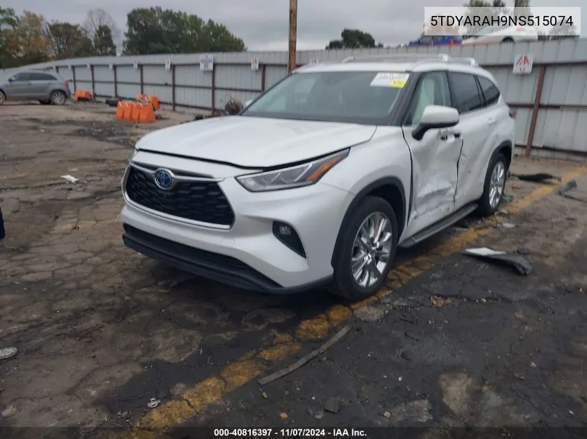 2022 Toyota Highlander Hybrid Limited VIN: 5TDYARAH9NS515074 Lot: 40816397