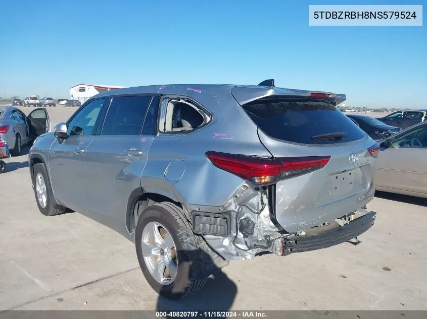 2022 Toyota Highlander Le VIN: 5TDBZRBH8NS579524 Lot: 40820797