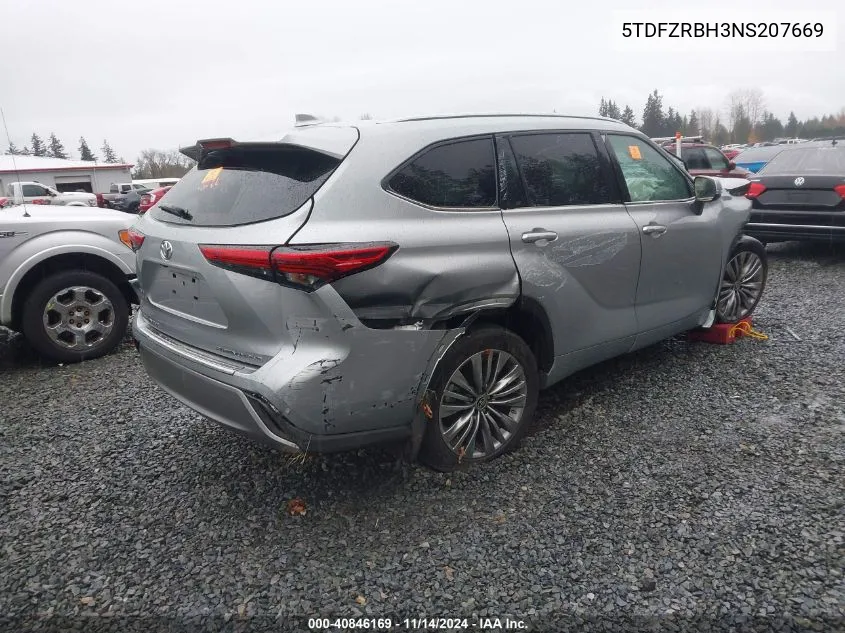 2022 Toyota Highlander Platinum VIN: 5TDFZRBH3NS207669 Lot: 40846169