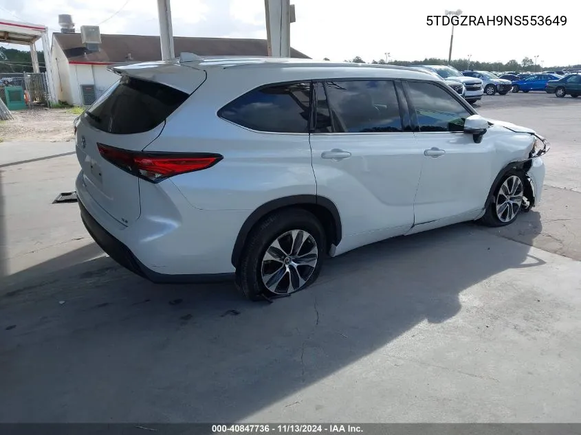 2022 Toyota Highlander Xle VIN: 5TDGZRAH9NS553649 Lot: 40847736