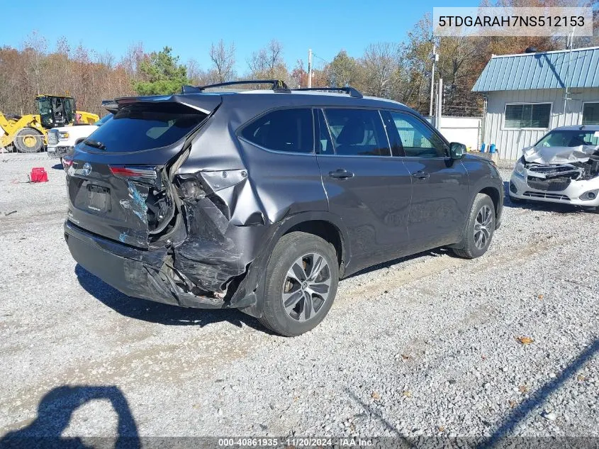 2022 Toyota Highlander Hybrid Xle VIN: 5TDGARAH7NS512153 Lot: 40861935