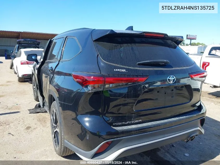 2022 Toyota Highlander Xse VIN: 5TDLZRAH4NS135725 Lot: 40880427