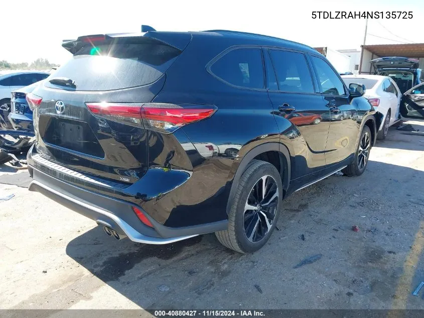 2022 Toyota Highlander Xse VIN: 5TDLZRAH4NS135725 Lot: 40880427