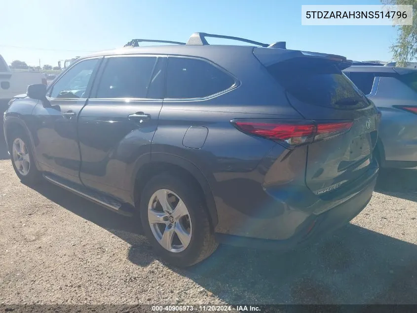 2022 Toyota Highlander Hybrid Le VIN: 5TDZARAH3NS514796 Lot: 40906973