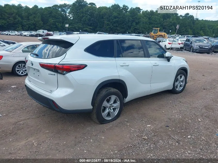 2023 Toyota Highlander Hybrid Le VIN: 5TDZARAH1PS520194 Lot: 40133877