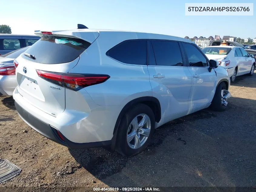 2023 Toyota Highlander Hybrid Le VIN: 5TDZARAH6PS526766 Lot: 40435019