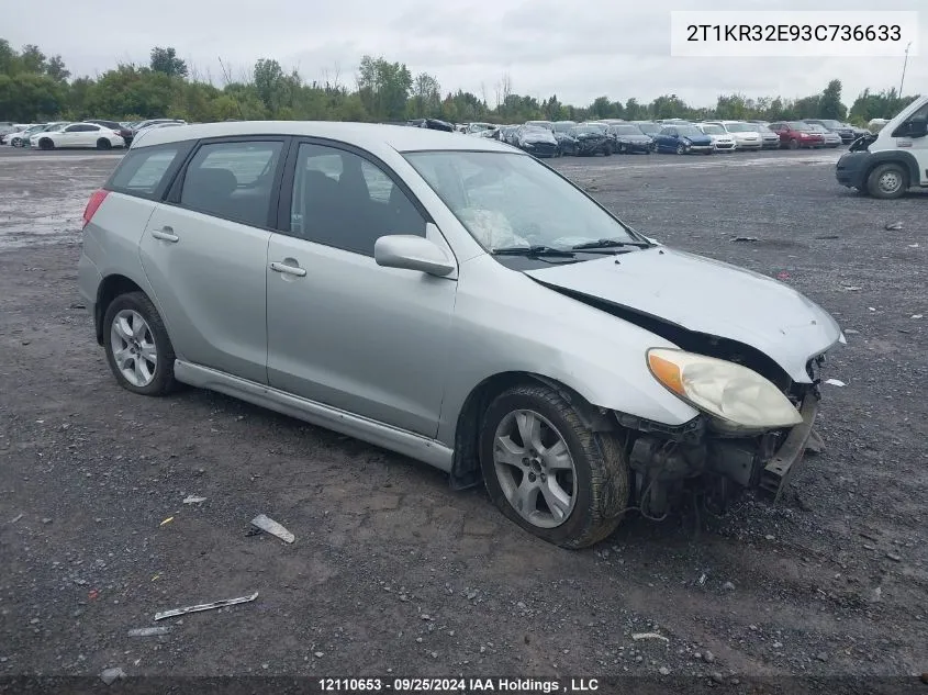 2003 Toyota Corolla Matrix Xr VIN: 2T1KR32E93C736633 Lot: 12110653