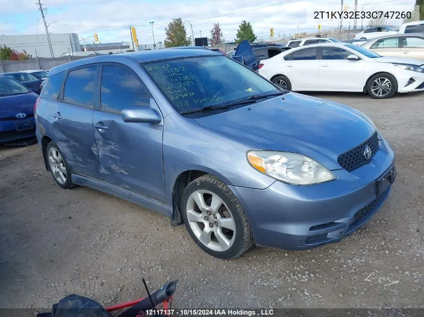 2003 Toyota Matrix Xrs VIN: 2T1KY32E33C747260 Lot: 12117137