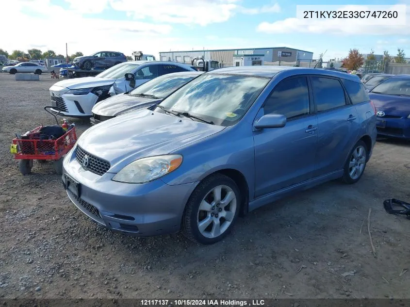 2003 Toyota Matrix Xrs VIN: 2T1KY32E33C747260 Lot: 12117137