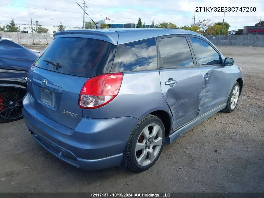 2003 Toyota Matrix Xrs VIN: 2T1KY32E33C747260 Lot: 12117137