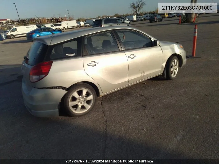 2003 Toyota Matrix Xrs VIN: 2T1KY32E03C701000 Lot: 20172476