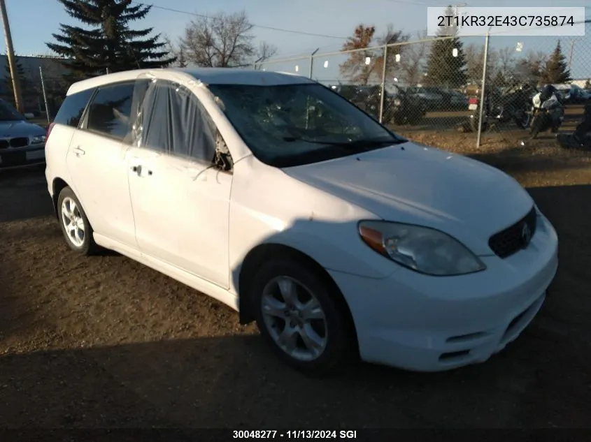 2003 Toyota Corolla Matrix Xr VIN: 2T1KR32E43C735874 Lot: 30048277