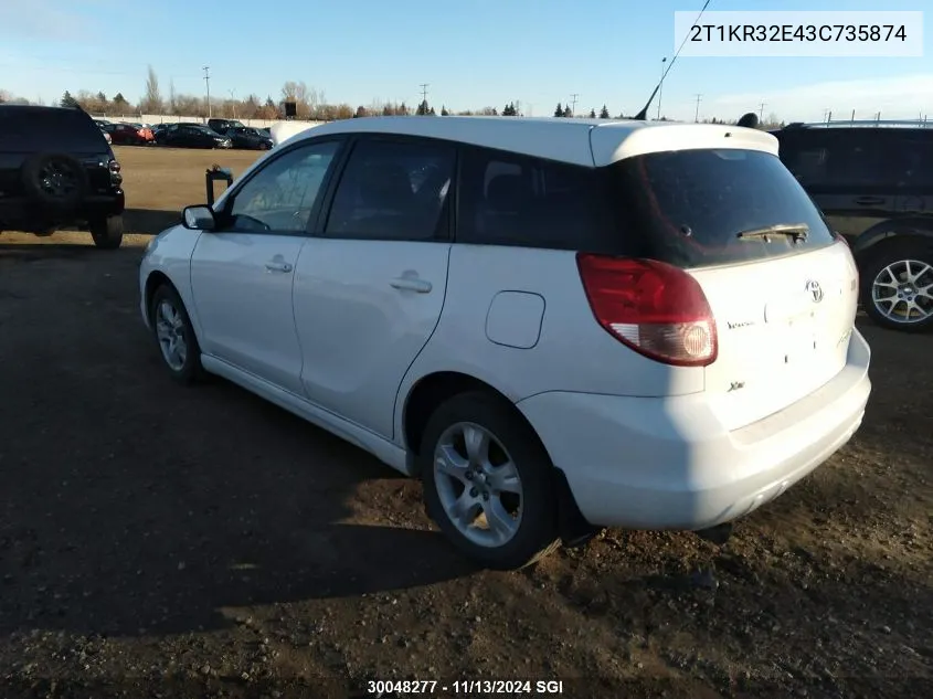 2003 Toyota Corolla Matrix Xr VIN: 2T1KR32E43C735874 Lot: 30048277