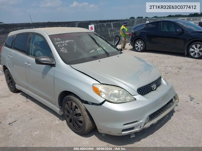 2003 Toyota Matrix Xr VIN: 2T1KR32E63C077412 Lot: 40043865