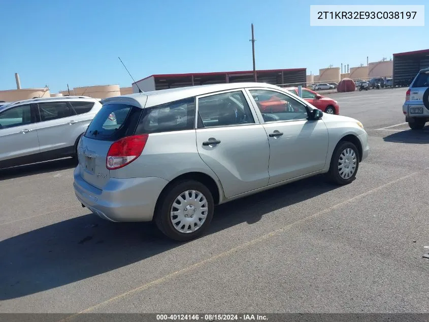 2003 Toyota Matrix Standard VIN: 2T1KR32E93C038197 Lot: 40124146