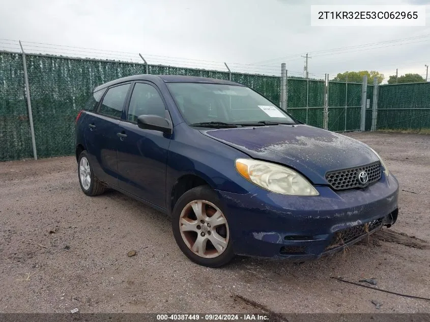 2003 Toyota Matrix Standard VIN: 2T1KR32E53C062965 Lot: 40387449