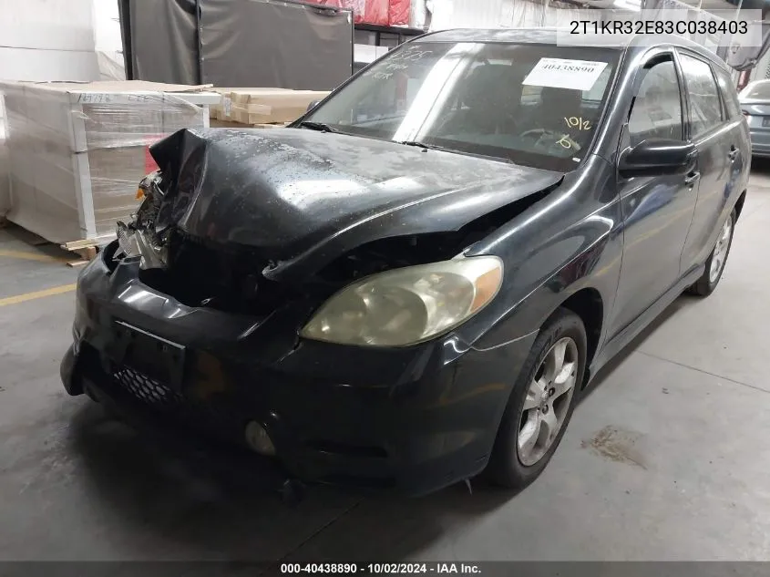 2003 Toyota Matrix Xr VIN: 2T1KR32E83C038403 Lot: 40438890