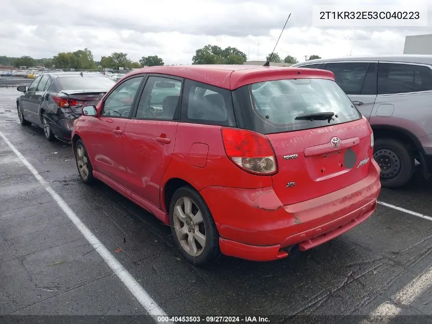 2003 Toyota Matrix Xr VIN: 2T1KR32E53C040223 Lot: 40453503