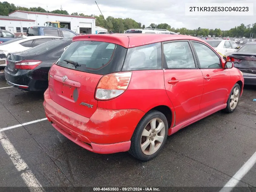 2003 Toyota Matrix Xr VIN: 2T1KR32E53C040223 Lot: 40453503