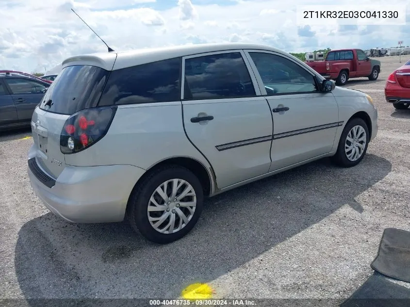 2003 Toyota Matrix Standard/Xr VIN: 2T1KR32E03C041330 Lot: 40476735