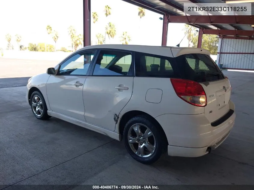 2003 Toyota Matrix Xr VIN: 2T1KR32E33C118255 Lot: 40486774