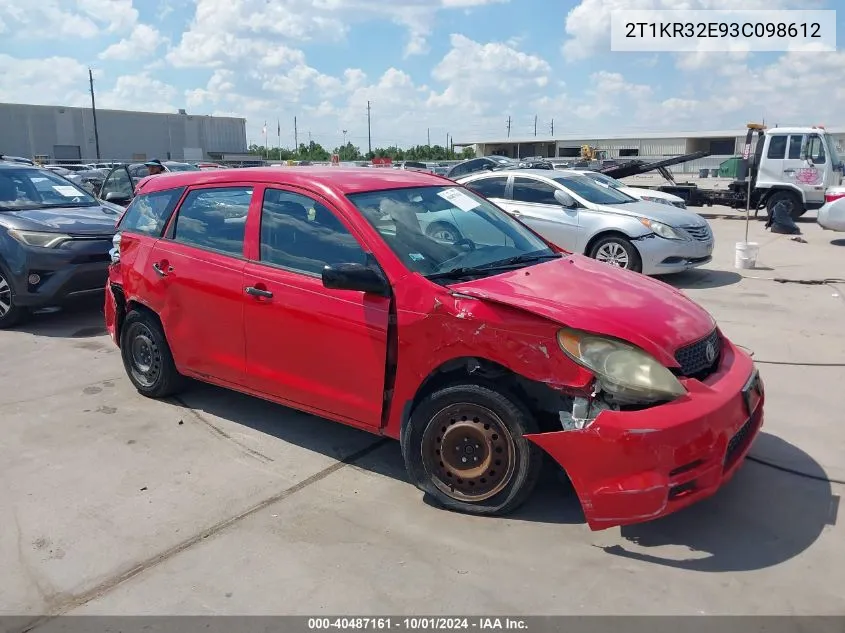 2003 Toyota Matrix Standard VIN: 2T1KR32E93C098612 Lot: 40487161