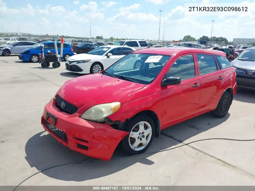 2003 Toyota Matrix Standard VIN: 2T1KR32E93C098612 Lot: 40487161