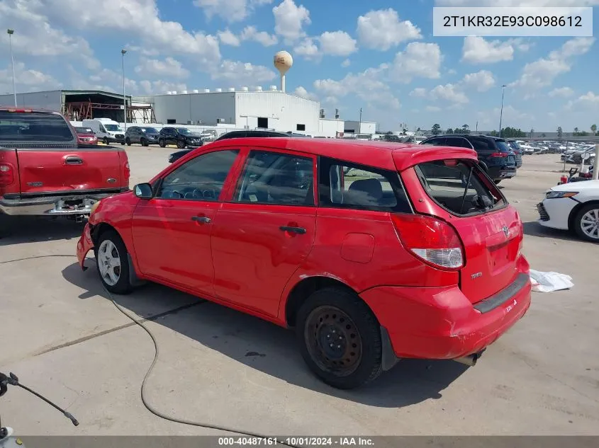 2003 Toyota Matrix Standard VIN: 2T1KR32E93C098612 Lot: 40487161