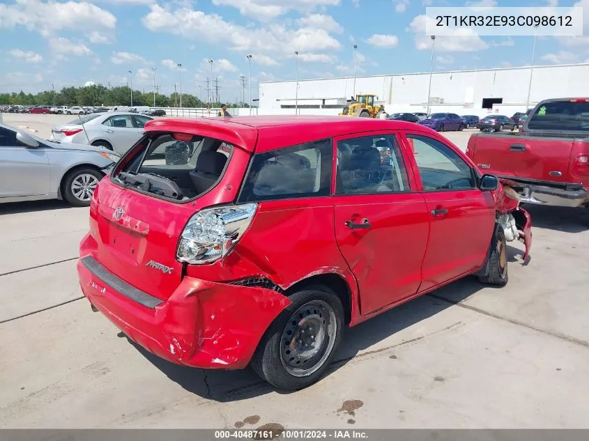 2003 Toyota Matrix Standard VIN: 2T1KR32E93C098612 Lot: 40487161