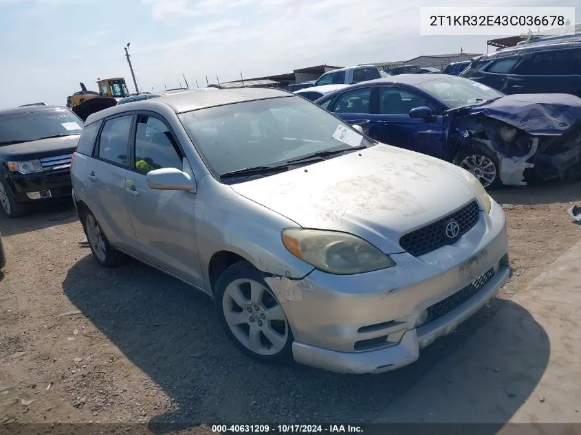 2003 Toyota Matrix Xr VIN: 2T1KR32E43C036678 Lot: 40631209