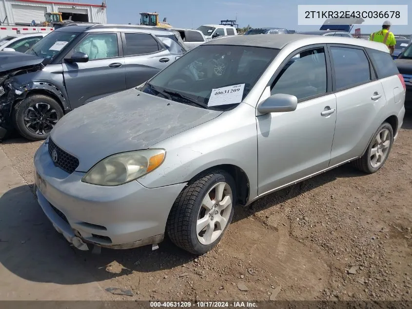 2003 Toyota Matrix Xr VIN: 2T1KR32E43C036678 Lot: 40631209