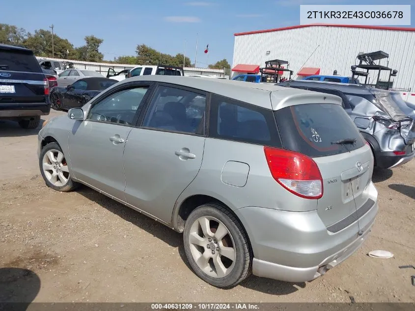 2003 Toyota Matrix Xr VIN: 2T1KR32E43C036678 Lot: 40631209