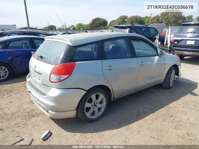 2003 Toyota Matrix Xr VIN: 2T1KR32E43C036678 Lot: 40631209