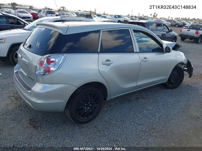 2003 Toyota Matrix Standard VIN: 2T1KR32E43C148834 Lot: 40720821