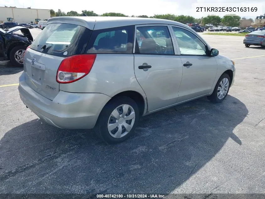 2003 Toyota Matrix Standard VIN: 2T1KR32E43C163169 Lot: 40742180