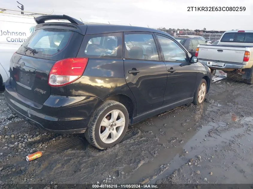 2003 Toyota Matrix Xr VIN: 2T1KR32E63C080259 Lot: 40785215