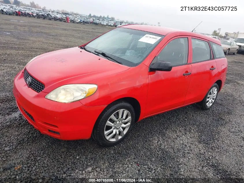 2003 Toyota Matrix Standard VIN: 2T1KR32E43C057725 Lot: 40785880