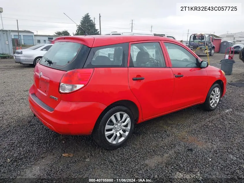 2003 Toyota Matrix Standard VIN: 2T1KR32E43C057725 Lot: 40785880