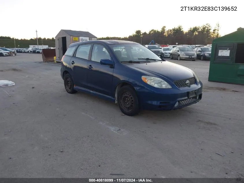 2003 Toyota Matrix Xr VIN: 2T1KR32E83C139652 Lot: 40818099