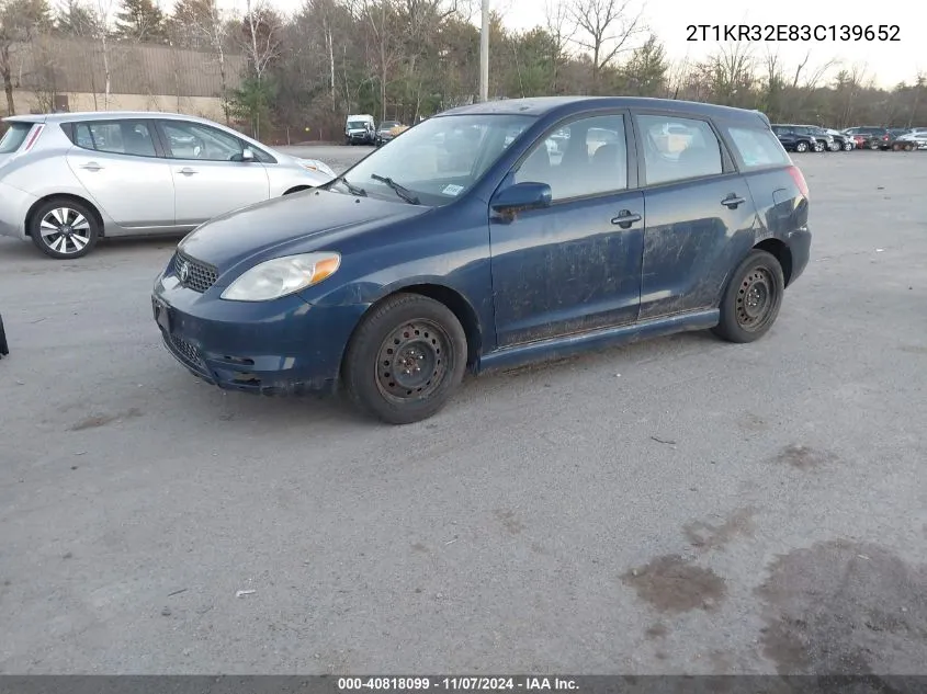 2003 Toyota Matrix Xr VIN: 2T1KR32E83C139652 Lot: 40818099