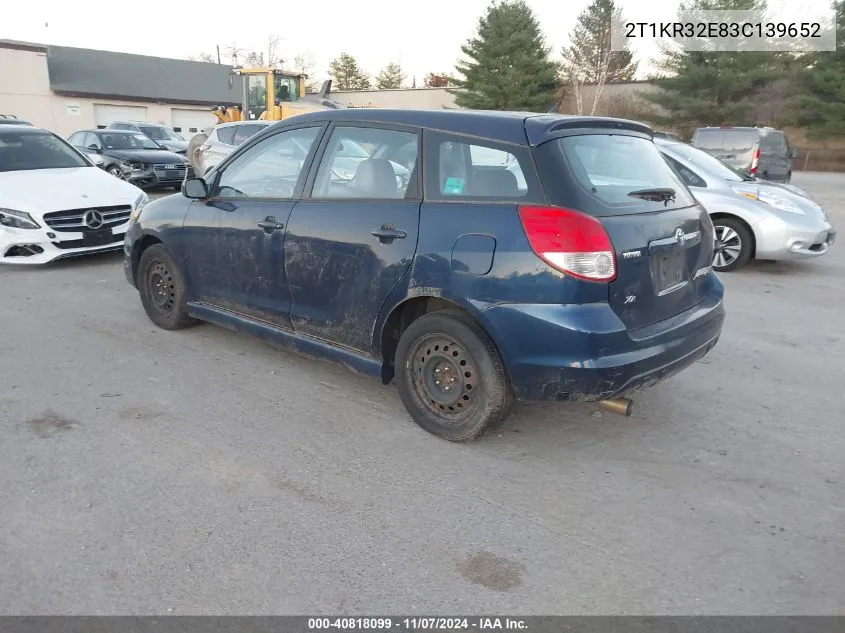 2003 Toyota Matrix Xr VIN: 2T1KR32E83C139652 Lot: 40818099