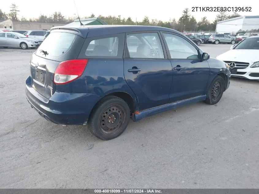 2003 Toyota Matrix Xr VIN: 2T1KR32E83C139652 Lot: 40818099