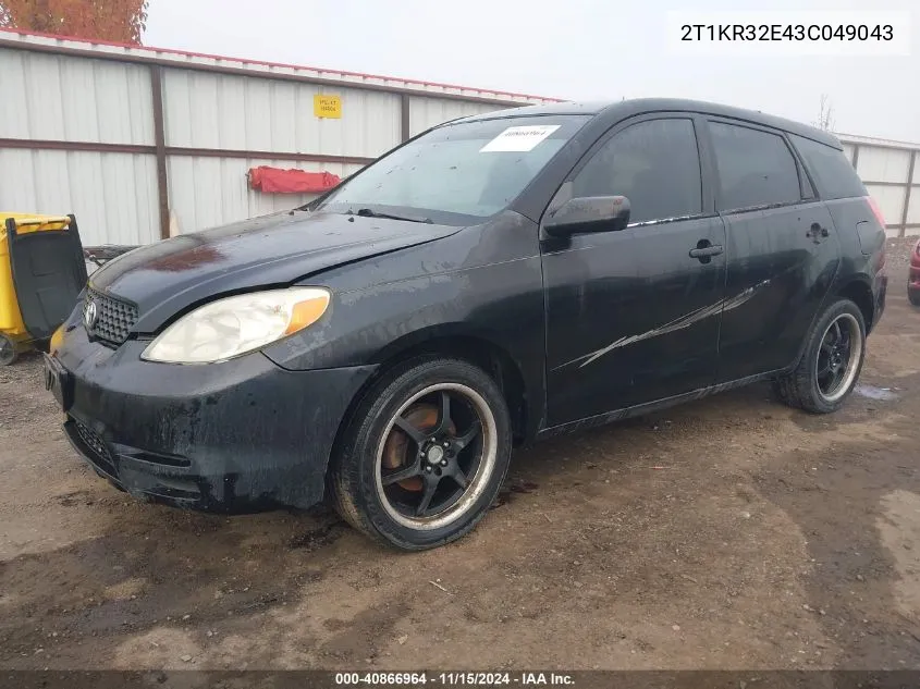 2003 Toyota Matrix Standard VIN: 2T1KR32E43C049043 Lot: 40866964