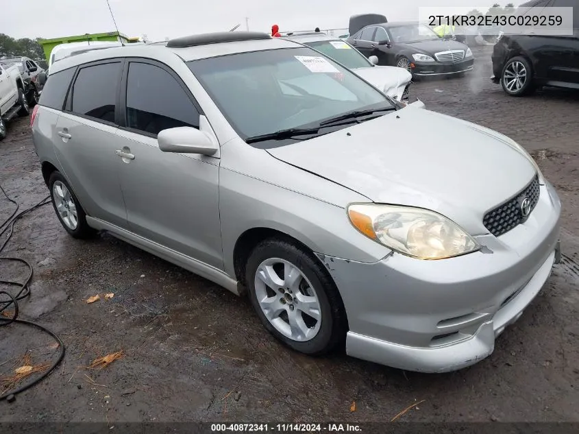 2003 Toyota Matrix Xr VIN: 2T1KR32E43C029259 Lot: 40872341